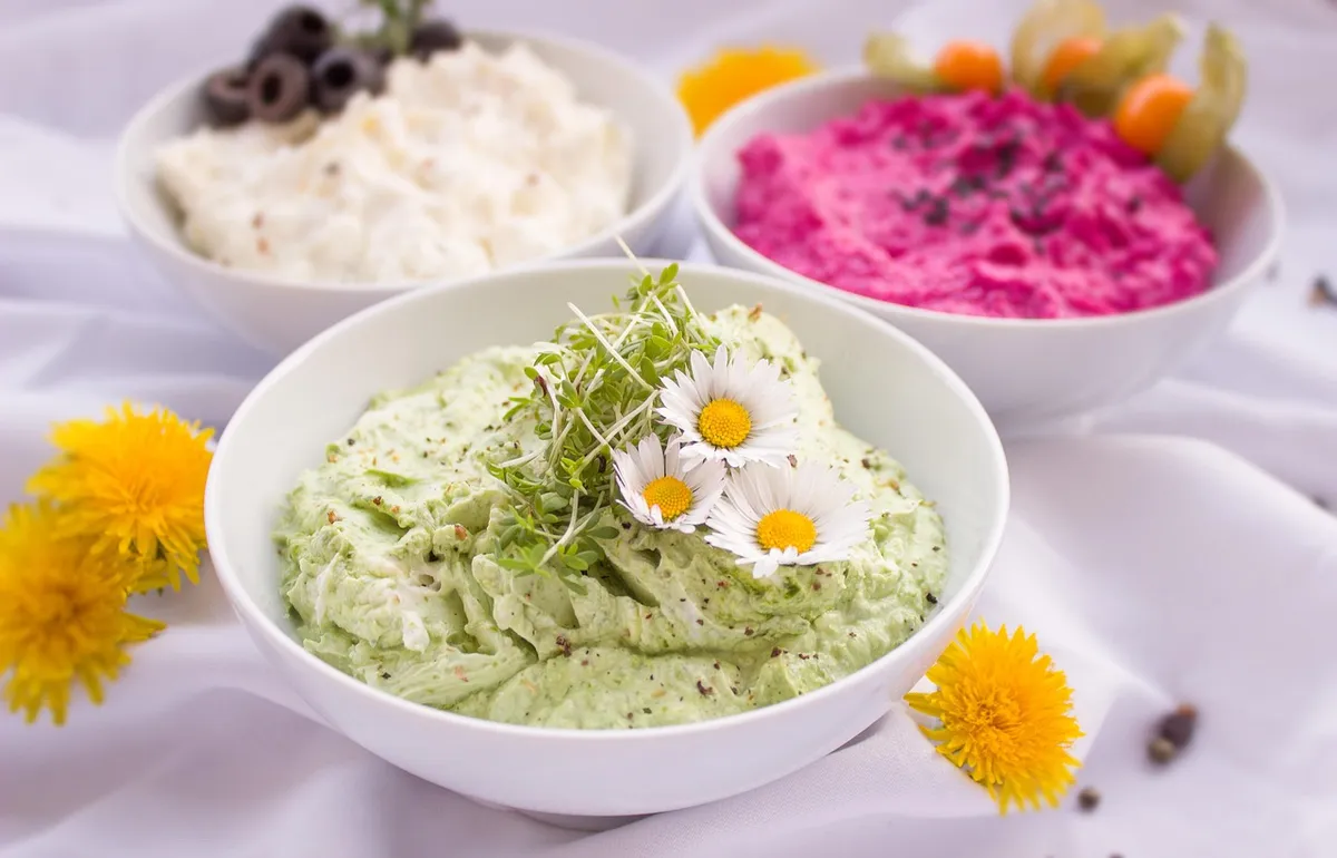 spread, dip, food, flowers, beautiful flowers, snack, nature, cream cheese, vegetarian, salty, sheep cheese, tasty, flower background, flower wallpaper, delicio