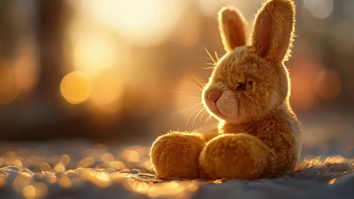 Un piccolo coniglio di peluche nella forma di una calza.