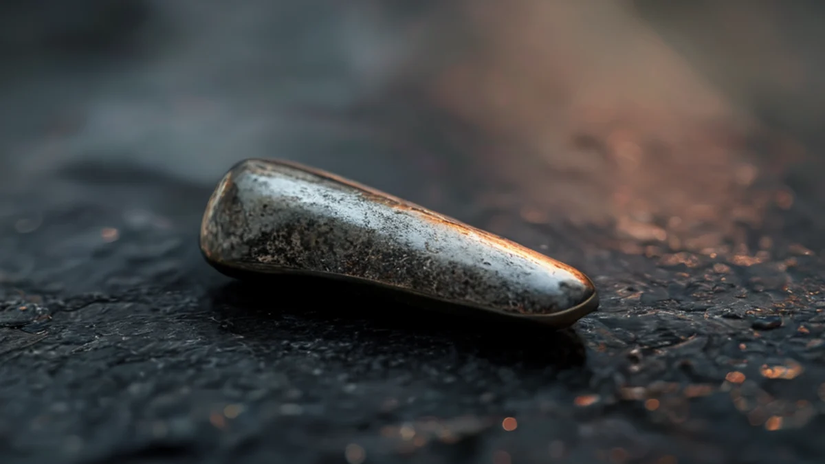 一枚小指甲，表面有灰褐色的塗層。